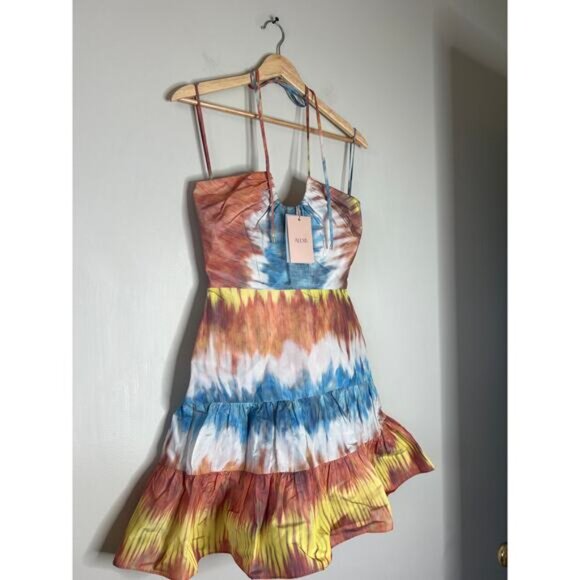 NWT Alexis Naim Dyed Halter-Neckline Open Back Minidress Desert Indigo Size: XS - Picture 3 of 10